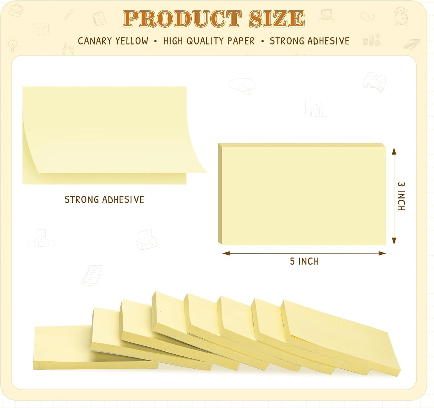 (16 Pack) Large Sticky Notes 3x5 in Yellow, 1600 Pcs Self-Stick Pads, Clean Removal, 100 Sheets/Pad Super Adhesive Sticky Pads Recyclable for Notebook, Meeting, Office, Shool, Home