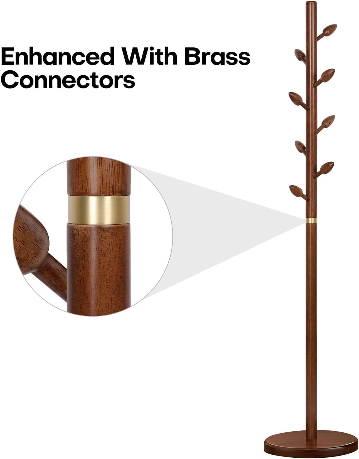 Wooden Coat Rack Freestanding - Heavy Duty Coat Tree Stand with 8 Bud-Shaped Hooks, Sturdy Round Base Coat Hanger for Entryway, Bedroom, Jackets & Clothes, 200lbs Capacity (Walnut)