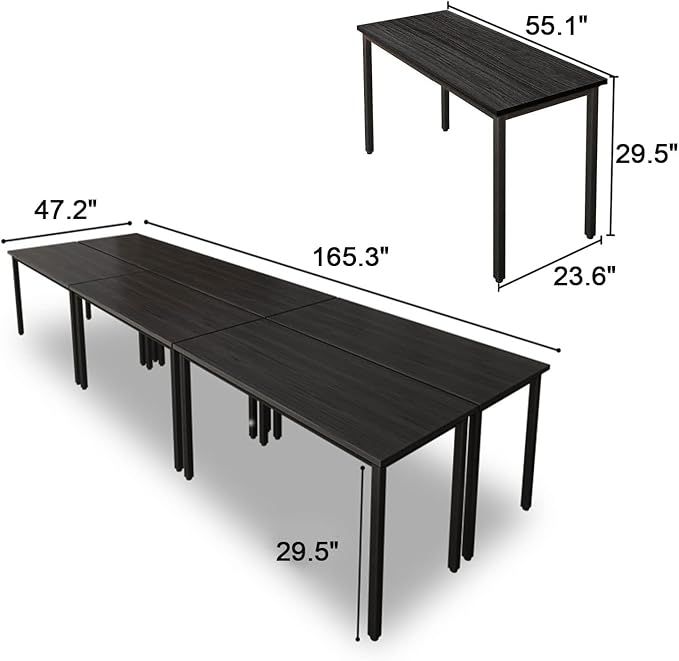 Bonzy Home Conference Tables 14ft Meeting Room Study Writing Printer Table Office Computer Desk for 16 People Save Space Design Modern 6PCS (165.3"x47.2"x29.5", Black)