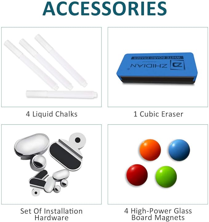 Magnetic Black Glass Dry Erase Board, 72" x 43" ZHIDIAN 2-in-1 Ultra-Large Splicing Black Glass Whiteboard for Wall, Home Office Frameless Glass Blackboard