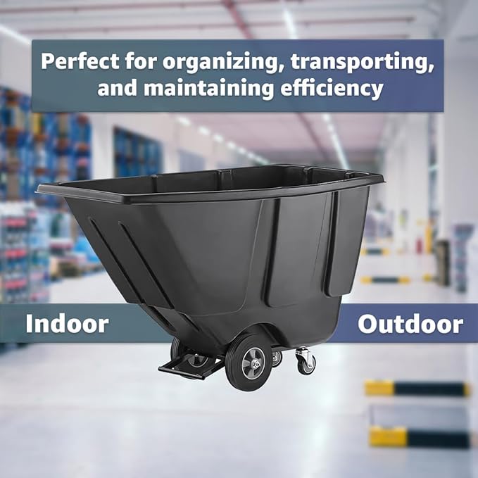 Commercial Rolling Waste Bin 0.5 Cubic Yard 450 lb., Black Tilt Truck, Construction Trash Recycling Trolley, Industrial Dump Cart Transportation, Garbage Wagon