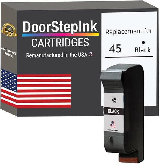 DoorStepInk Remanufactured in The USA Ink Cartridge Replacements for HP 45 51645 51645A Black for HP Printer Color Copier 110, 120, 140, 145, 150, 155, 160, 170