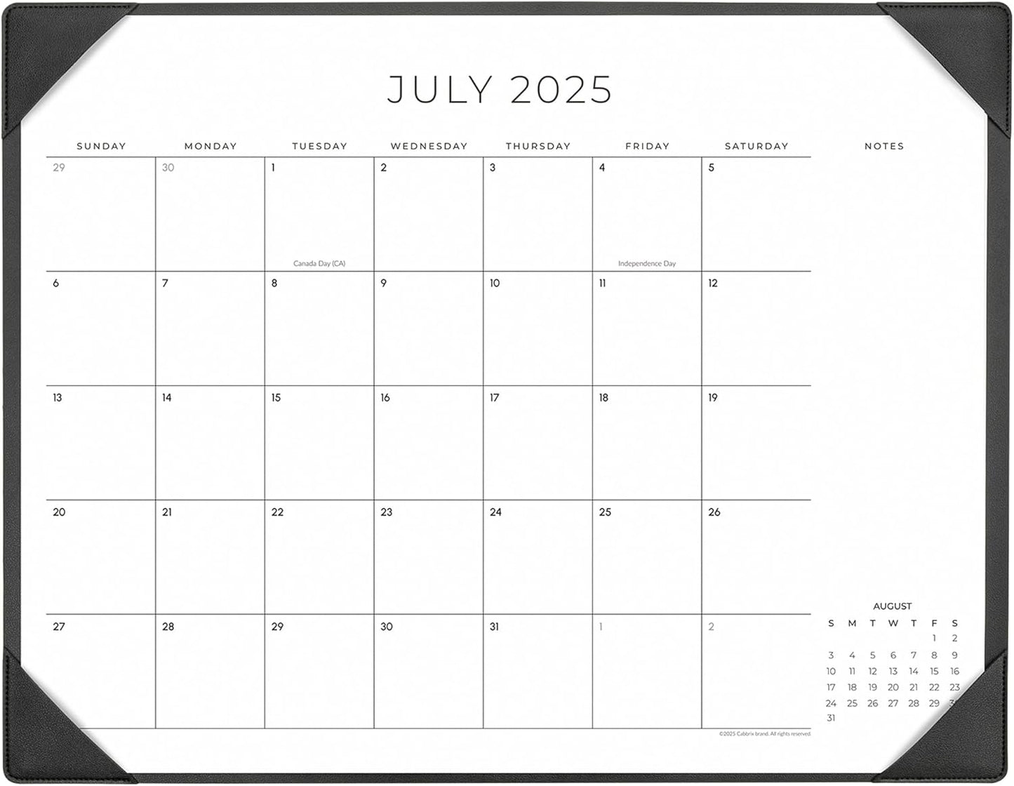 Cabbrix Simplified Desk Calendar 2025-2026 with Desktop Mat, Desk Pad Calendar Large 21" x 16-1/2" Covering July 2025 to June 2026, Monthly Desktop Calendar for Home School and Office (Black)