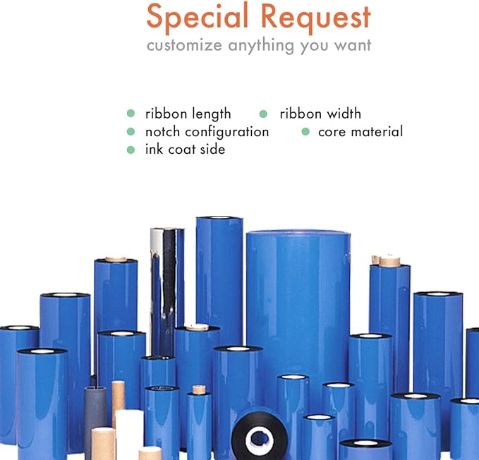 24 Rolls Wolfbarco 2.52" x 1476' (64mm x 450m) Black Premium Resin-Enhanced Wax Thermal Transfer Ribbon Compatible with Zebra,TEC, INTERMEC,Citizen,TSC,GODEX,ARGOX Printers