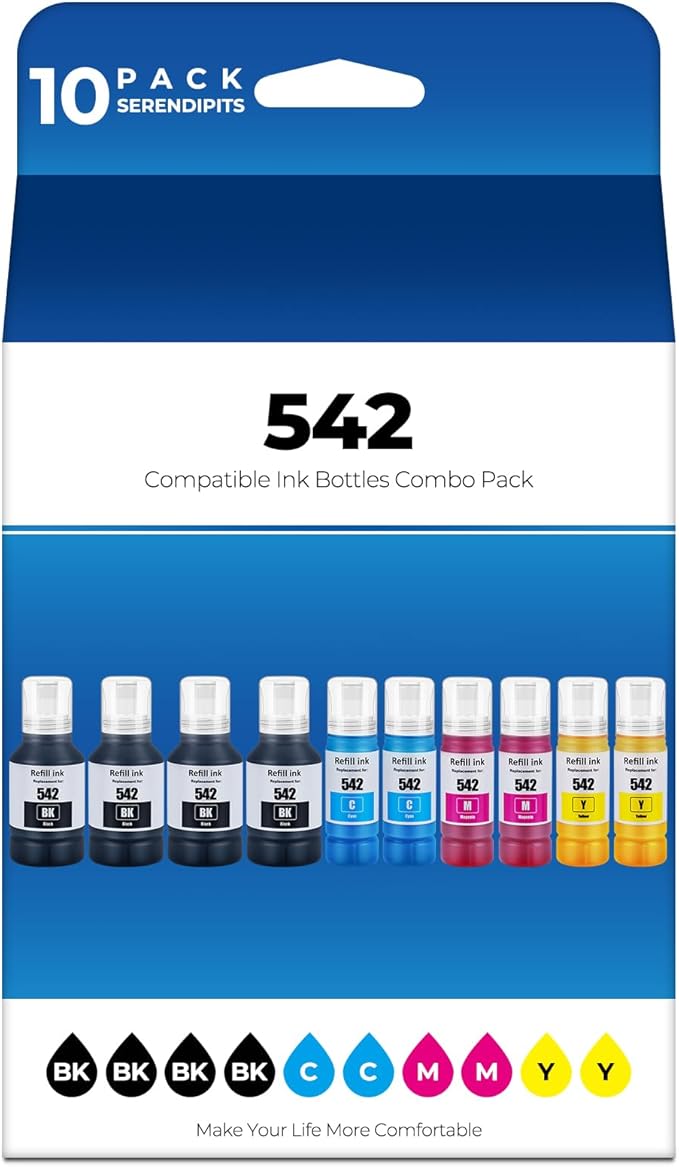 542 Ink Refill Bottles ET-5850 ET-5150 ET-5170 ET-5180 Replacement for 542 Ink Bottle for Ecotank Pro ET-16650 ET-5880 ET-5800 ET-16600 ET5180 ET5170 ET5150 ET5880 ET5800 16650 Printer, 10 Pack