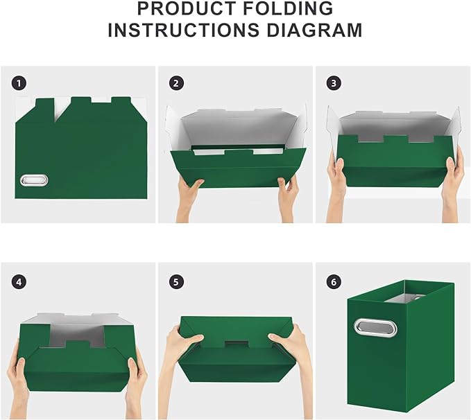 Oterri File Organizer, Small Storage Box, Cardboard File Folder Organizer, Collapsible File Box, Hanging File Organizer for Letter Size, Portable File Box with Handle, Only Box (Dark Green,8 Packs)