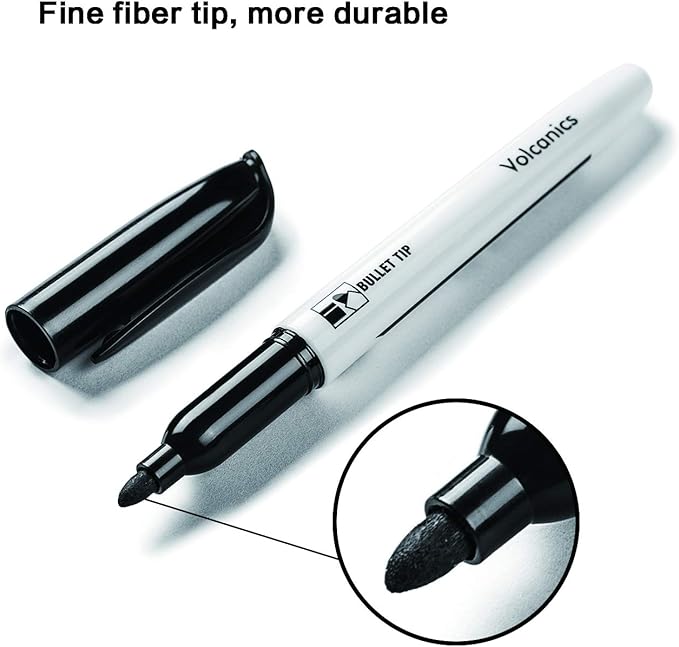 Volcanics Black Dry Erase Markers Bulk Pack of 60 Low Odor Fine Tip Whiteboard Pens for Whiteboard Dry Erase Calendar
