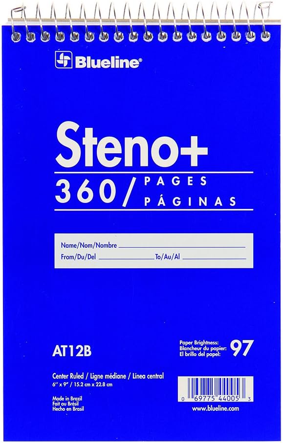 Blueline high-capacity steno pad, medium/college rule, blue cover, 180 white 6 x 9 sheets