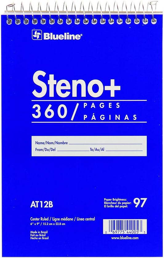 Blueline high-capacity steno pad, medium/college rule, blue cover, 180 white 6 x 9 sheets