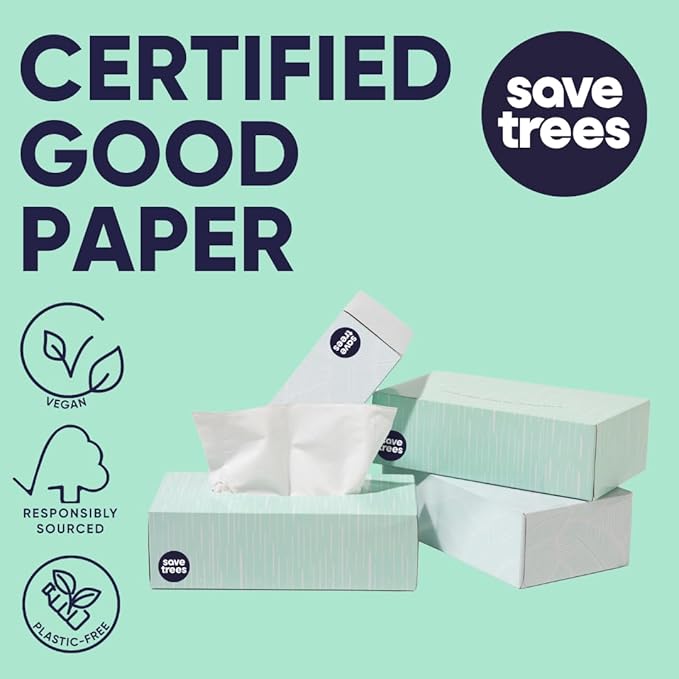 Bamboo Facial Tissues -24 Boxes- Bamboo Tissue Boxes, 90 Hypoallergenic Facial Tissues per Box - Unscented, Fragrance-Free, Eco-Friendly Tissues in Plastic-Free Packaging