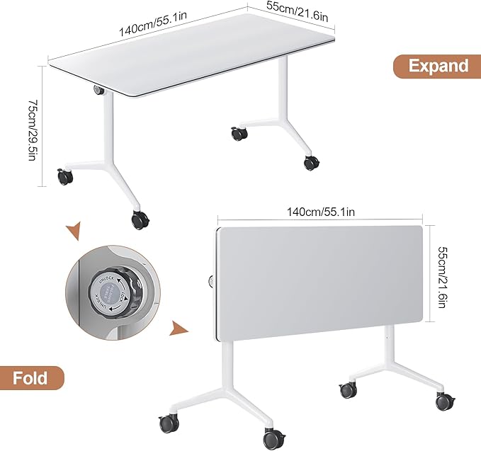 Conference Table, Folding Conference Tables for 2-20 People, Modern Conference Room Table with Wheels, Super Sturdy Large Rectangle Mobile Meeting Seminar Tables for Office (2PCS 55.1in)