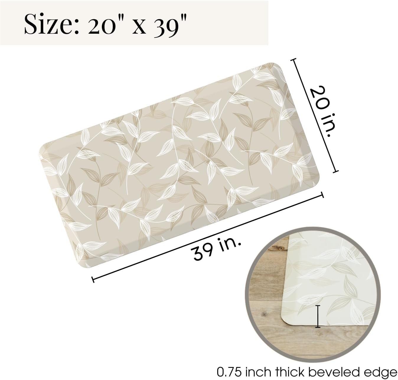 Anti Fatigue Mat by Laurel Lane Co. – Designer Anti Fatigue Mats for Kitchen Floor, Kitchen Mats for Floor, Desk Mat – Cushioned 0.75" Thick – Stain Resistant – Non-Skid Bottom – 20" x 39"