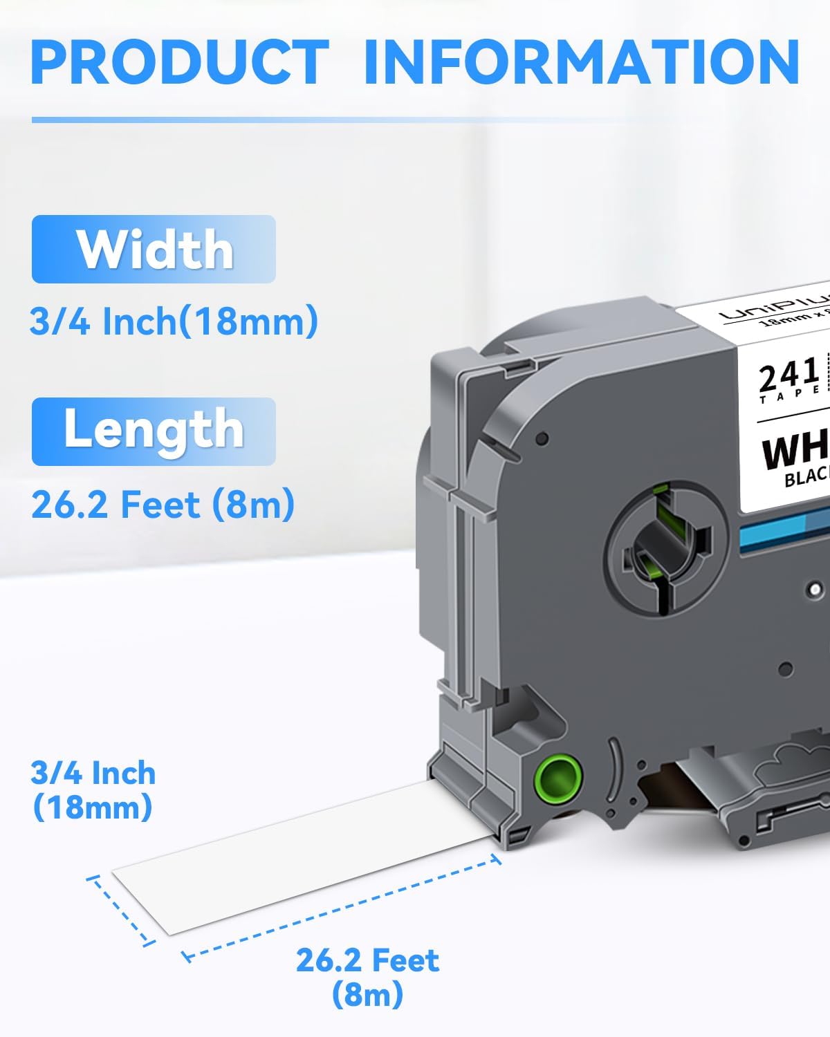 Compatible for Brother TZe-141 TZe-241 TZe-441 TZe-541 TZe-641 TZe-741 18mm 3/4 Inch TZ Laminated Tape for P Touch PT-D410 PT-D400 PT-D600 PT-D610BT PT-P700 PT-1830 Label Maker, 6-Pack