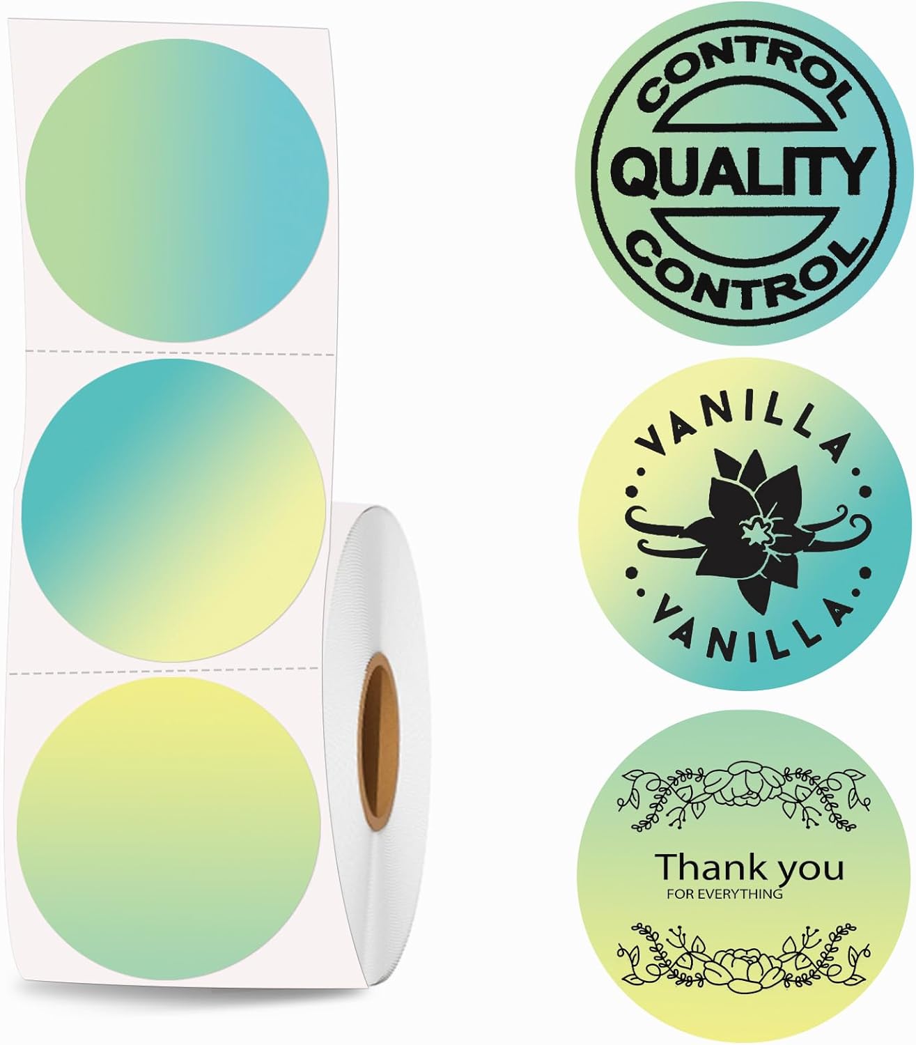 2 inch Round Thermal Labels, Thermal Printer Labels Sticker use for Barcode, Shipping, Customized, Circle Direct Thermal Stickers 500 PCS/1 Roll, Gradient Green