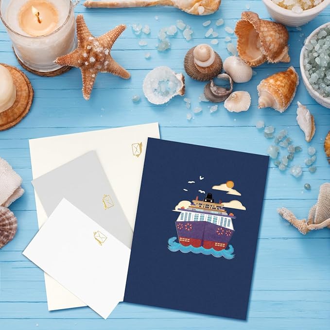 Cruise Ship Father's Day Card, Pop Up Birthday Card, Happy Anniversary Card, Pop Up Greeting Card for All Occasion with Envelope.