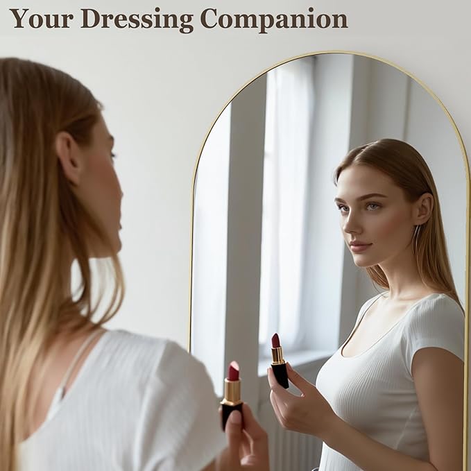 HARRITPURE 58"x18" Arched Full Length Mirror Free Standing Leaning Mirror Hanging Mounted Mirror Aluminum Frame Modern Simple Home Decor for Living Room Bedroom Cloakroom, Gold