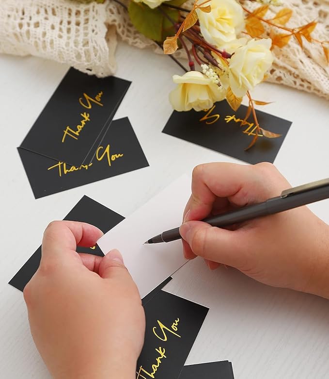 Gold Mini Thank You Cards Small Business - 100 PK - Flat Card No Fold, 2 x 3.5 Inches Thank You for Your Order Cards Thank You for Your Support Cards for Wedding Professional Black