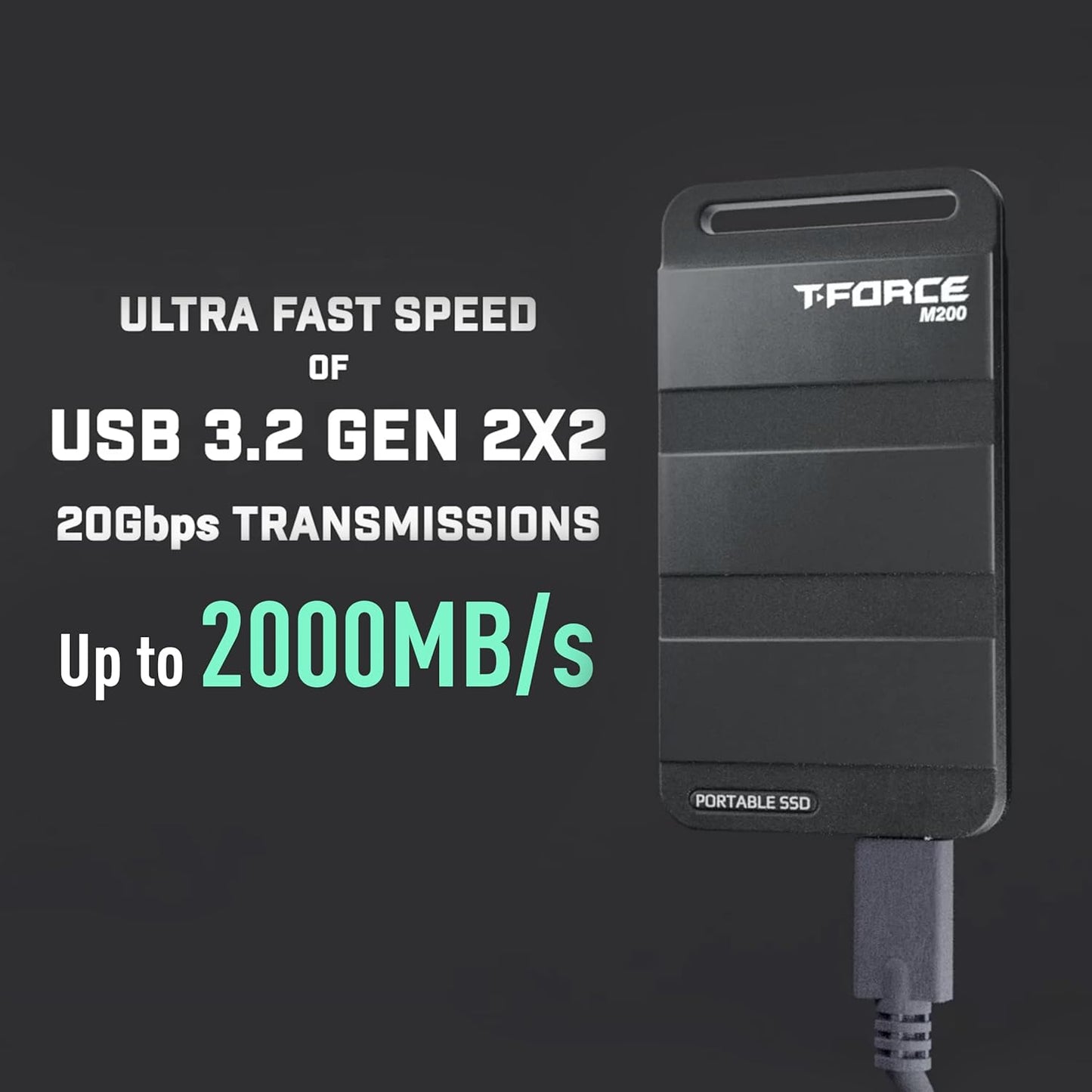 TEAMGROUP T-Force M200 Portable External SSD 2TB USB3.2 Gen2x2 Type-C Read/Write 2000MB/s Compatible with PS5 & Xbox & Chrome OS T8FED9002T0C102