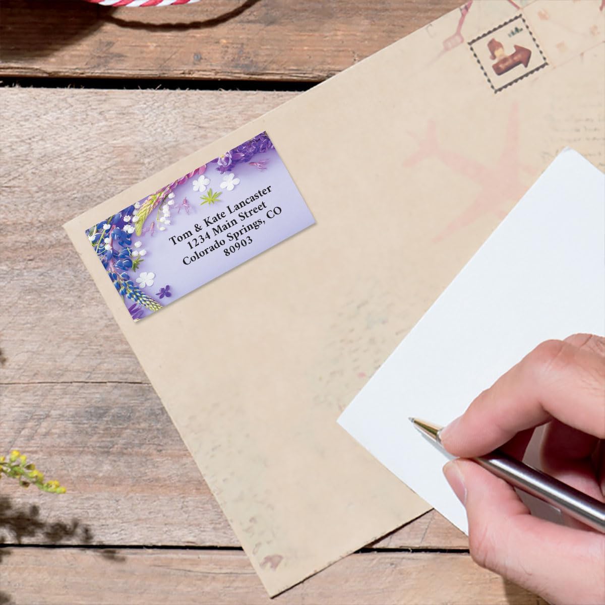Colorful Images Draped in Purple Floral Return Address Mailing Labels, Personalize with Name & Address, Set of 144 Self Adhesive, Easy Peel Flat Label Sheets, Large, 4 Designs