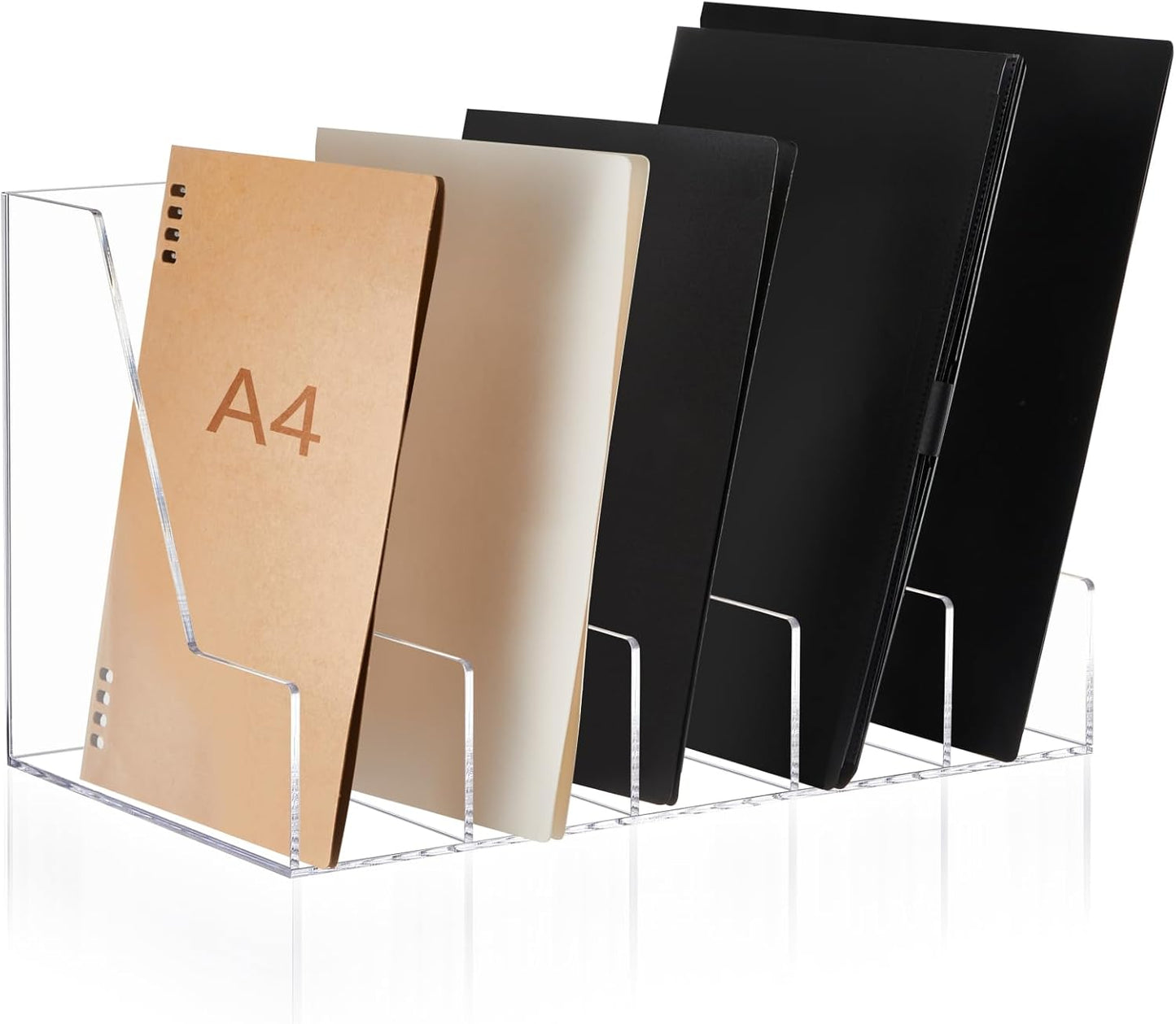 Suzile Clear Acrylic Magazine File Holder with Vertical Compartments Desk Organizer Book Rack for Desk Sorter Paper Folder Office Accessories (Groovy,15.75 x 9.45 x 8.86 Inch)