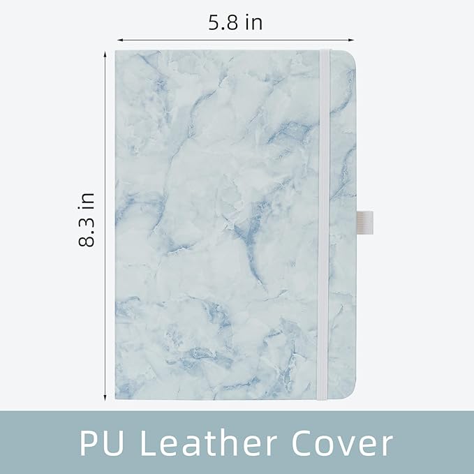 Lined Notebook Journal for Women Men 200 Pages A5 Hardcover Leather with Pen Holder College Ruled Journals for Work Note Taking Travel School (Lined, Sky Blue-B)