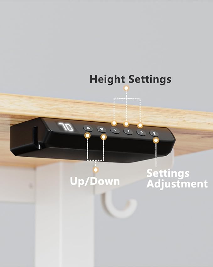 FEZIBO One-Piece Standing Desk Adjustable Height Stand up Home Office Desk, 48x24 Inch Electric Standing Computer Desk, with 4 Memory Presets, Fixable casters, Light Rustic