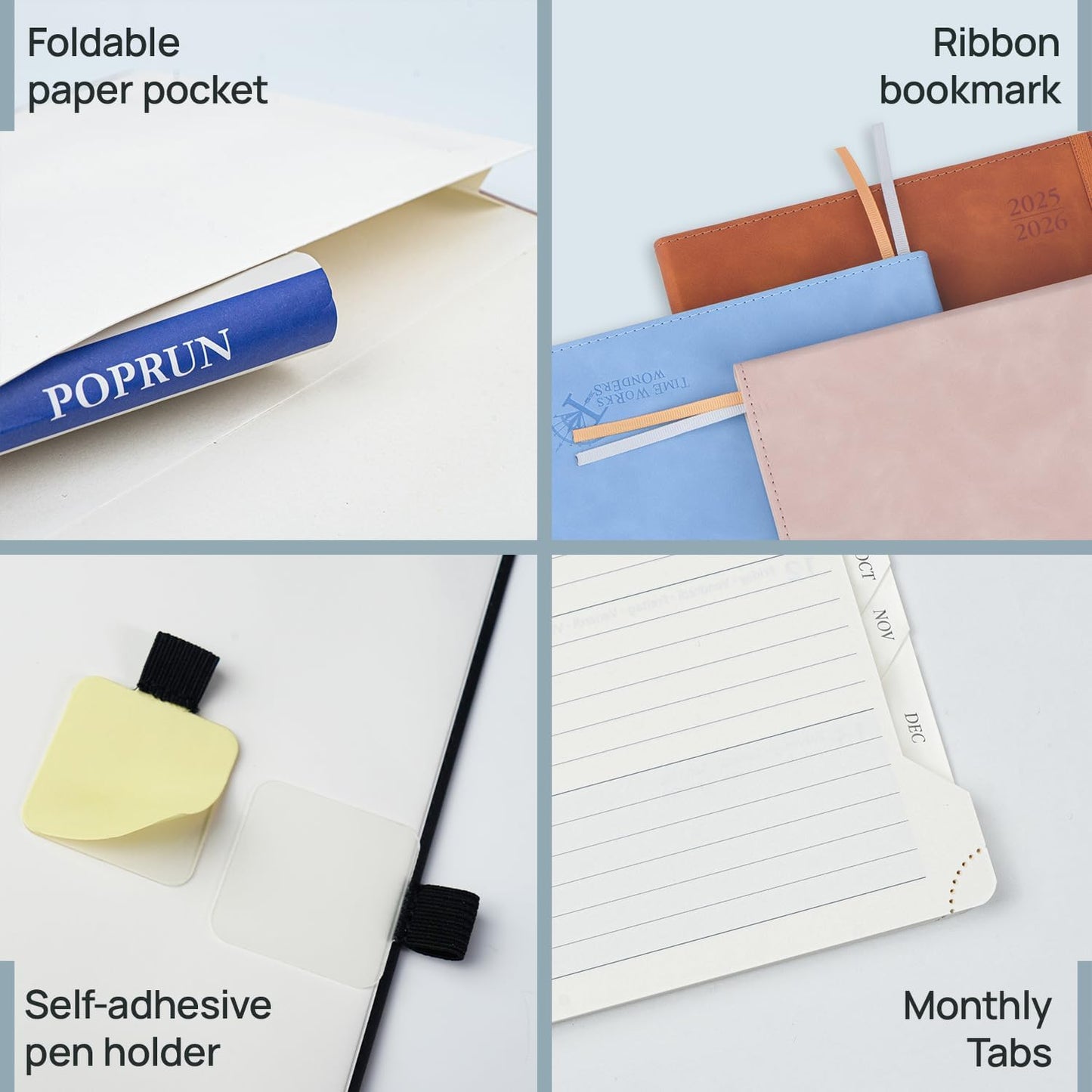 POPRUN Weekly Planner 2026 (Large 8.5" x 10.5") Calendar 12 Months Notebook with Horizontal Layout, Leather Soft Cover, Monthly Tabs, Inner Pocket, 100GSM Thick Paper, Pen Holder - Royal Blue