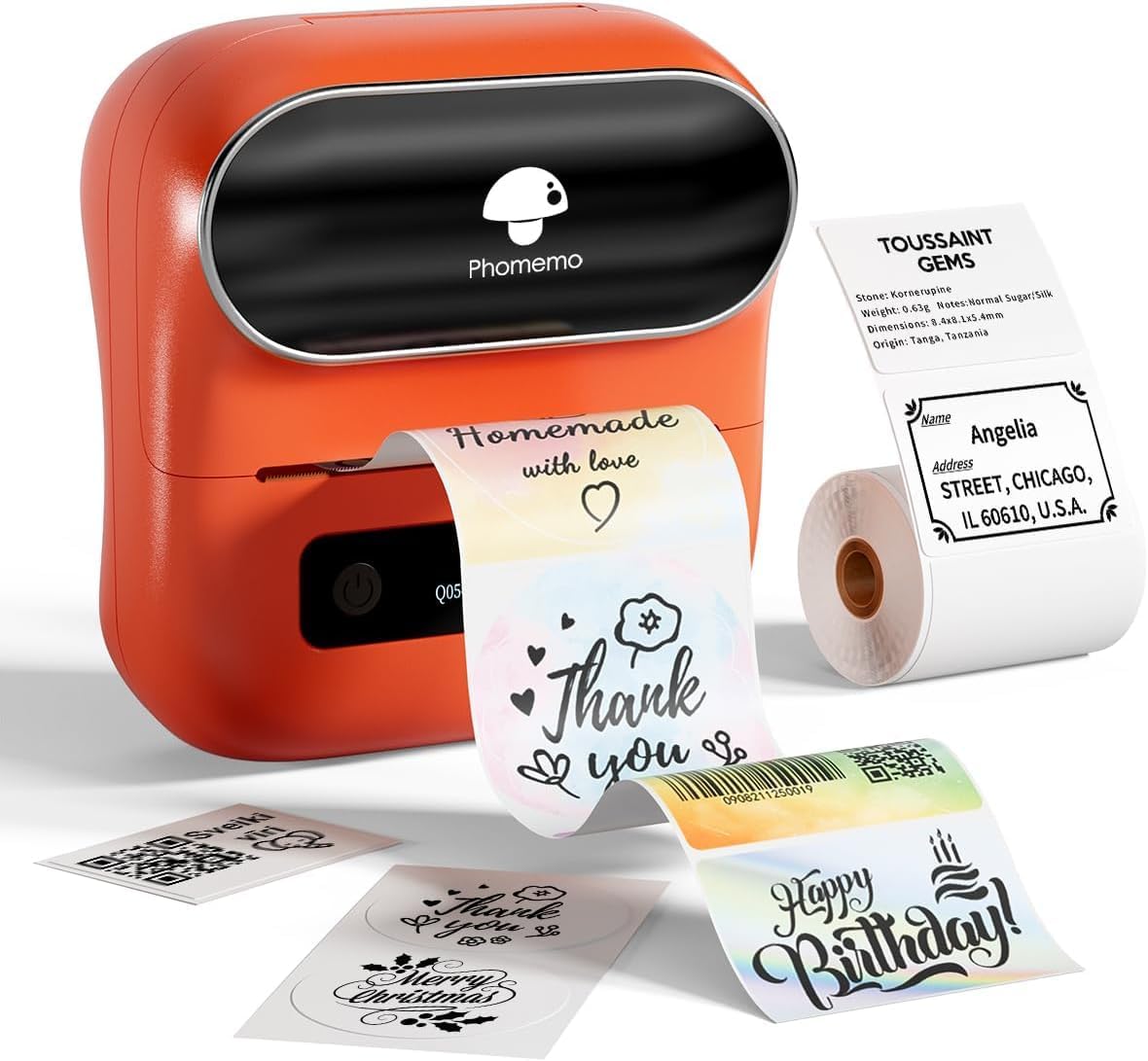 Phomemo M220 Label Printer, Barcode Printer, Bluetooth Thermal Label Maker Machine for Barcodes,Name,Address,Clothing Labeling,for Office Home,Compatible with Phones and Some PC Orange