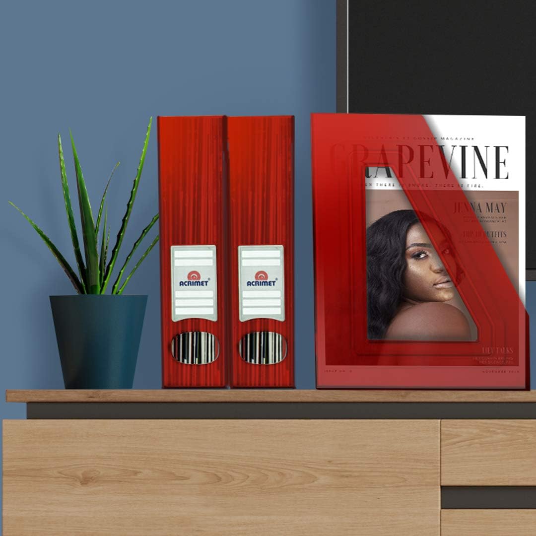 Acrimet Magazine File Holder, Durable Rack, Space-Saving Organizer (Plastic) (Clear Red Color) (2 Pack)