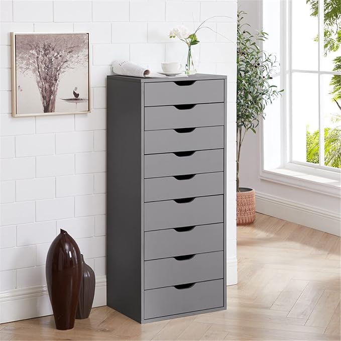 Naomi Home Office File Cabinets Wooden File Cabinets for Home Office Lateral Cabinet Wood Cabinet Mobile Mobile Storage Filing Storage Drawer Gray 9 Drawer