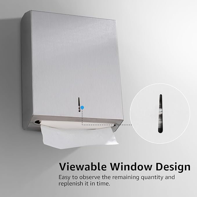 Paper Towel Dispenser Wall Mount - Multifold Trifold Paper Towel Dispensers, Large Capacity Stainless Steel Tissue Holder, Suitable for Bathrooms and Public Places