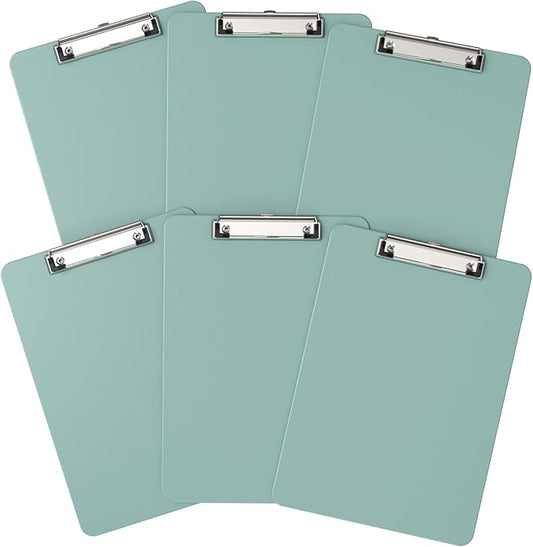 Plastic Clipboards 6 Pack, A4 Deep Green Clip Board 8.5x11 for Classroom, Students, Kid, Woman, Size 9" x 12.5" with Low Profile Clip, Office & School Supply
