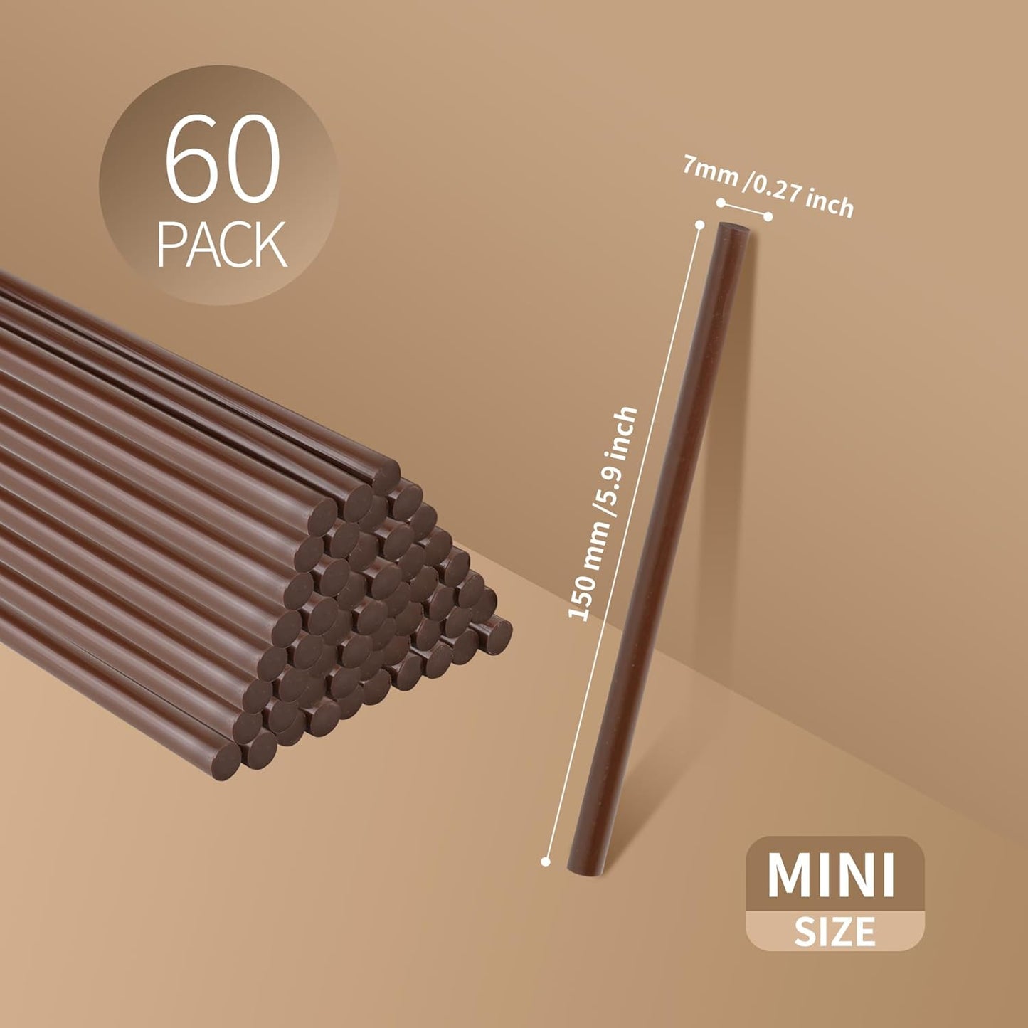 MATUFF Brown Hot Glue Sticks Mini 0.27" x 5.9 inches, Hot Melt Mini Colored Glue Sticks for All Temperature Mini Glue Guns, for DIY Craft Arts and Wedding Cards, Stamp Sealing, Bulk hot Glue 60 Pack