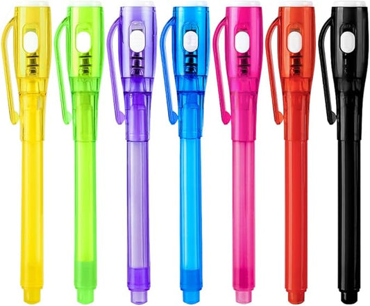 Invisible Ink Pens, Upgraded Spy Invisible Ink Pen with UV Light Magic Marker for Secret Message and Kids Christmas Goodies Bags Toy (7pcs)