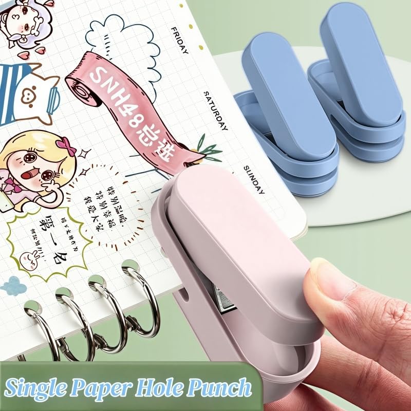 Magnoloran 2 Pack Single Hole Punch, 1/4 inch Mini Small Hole Puncher Heavy Duty Paper Hole Puncher Small Hole Punch One Hole Puncher for Crafts Paper Cards Tags Scrapbook-Blue&Pink