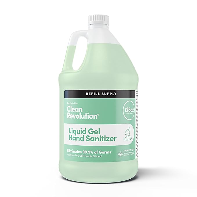 Clean Revolution Liquid Gel Hand Sanitizer, 128 Fl. Oz Refill Supply Container| Eliminates 99.9% of Germs | Gentle & Aloe Enriched | 70% USP Medical Grade Ethanol, Medical Facility Compliant