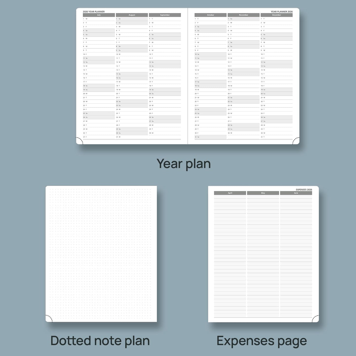 POPRUN 2026 Planner (Large Size 8.5''x 10.5'' Hardcover) - Daily Weekly and Monthly Calendar Agenda 2026 Appointment Book with Hourly Time Slots, Monthly Tabs, 100 GSM - Haze Blue