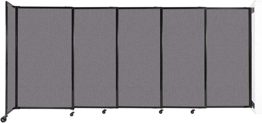Wall-Mounted Sliding StraightWall Room Divider | Adjustable Widths | Locking Wheels | Room Separator | Up to 11'3" Wide x 5' Tall Slate Fabric Panels