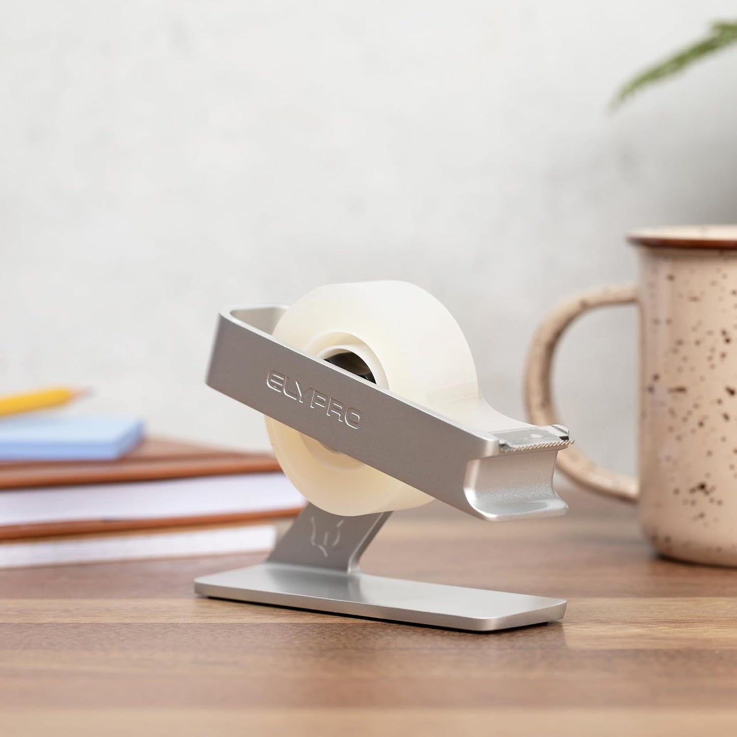 ELYPRO Modern Tape Dispenser for Office Desk - Elegant and Minimalist Design, Heavy Metal Made, Space-Saving, Perfect for Office & Home Use or as a Stylish Gift - Bonus Tape Roll Included (Silver)