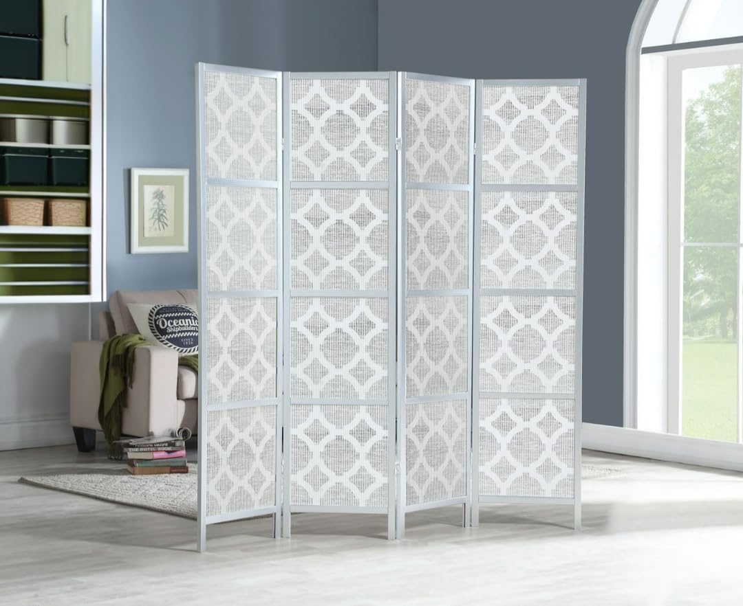 NicBex Room Divider 4 Panel Room Dividers with Quarterfoil Diamond Design Partition Room Dividers and Folding Privacy Screens Wall Divider for Home, Room Separation,69.28"W x 17.32"D x 70.31"H, Silver