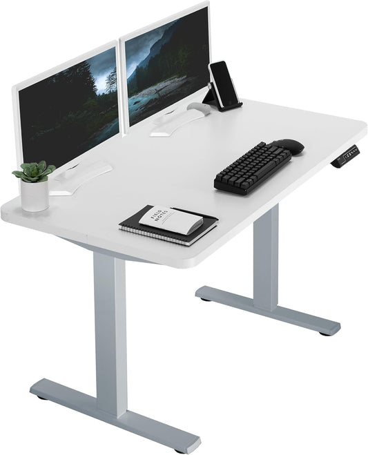 VIVO Electric 43 x 24 in Standing Desk, Memory Height Adjustment, 1B Series, One-Piece White Top, Gray Frame, DESK-KIT-1G4W