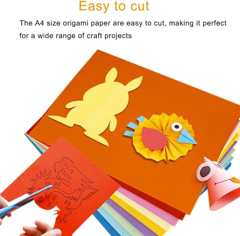 A4 Origami Paper Orange 100 Sheets, 8.27×11.7 inch Double Sided Color Easy Fold Big Origami Paper A4 Colored Copy Papers Thin 70gsm for Beginners, DIY handwork Art and Craft Projects (210 x 297 mm)