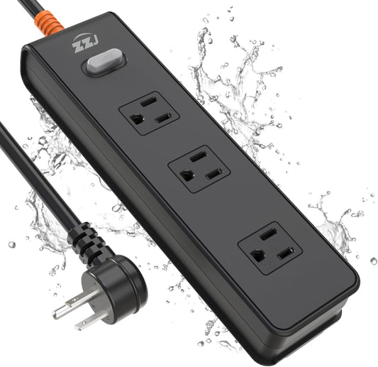 Outdoor Power Strip Weatherproof, Surge Protector with 3 Wide Outlets, 1875W/15A Overload Protection Switch,6FT Flat Plug Multi-Plug Outdoor Extension Cord for Indoor Outdoor, UL FCC Listed