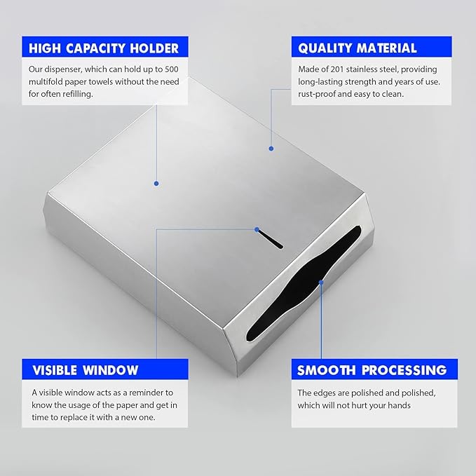 Paper Towel Dispenser Wall Mount Commercial, Fingerprint -Proof Paper Towel Holder for c-fold/Multi-fold/Tri-fold, Touchless Hand Towel Dispenser with Lock