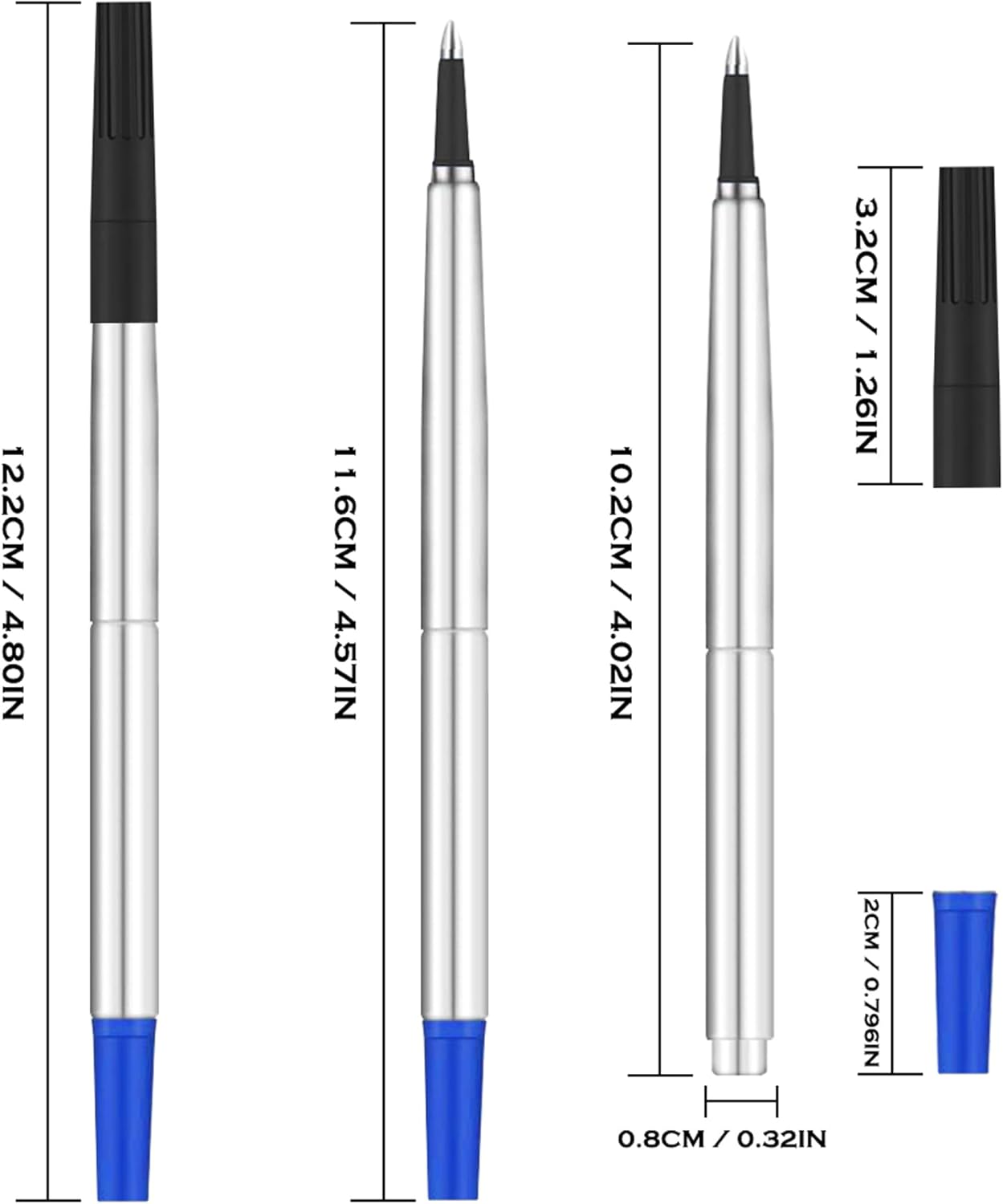 DunBong Quink Ink Rollerball, Compatible with Parker Rollerball Pens, 0.5mm Fine Point, Blue Ink Refill Pack of 5, Replaceable Gel Ink Pen Refills, Smooth Writing (Blue-0.5mm)