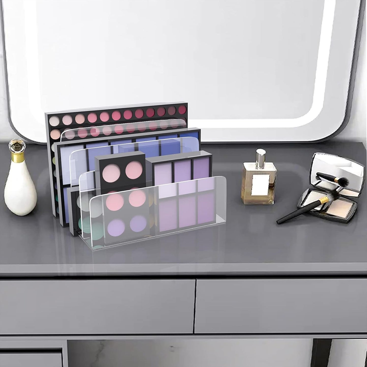 Clear Acrylic File Organizer, 4 Sections Acrylic File Holder Sorter, Office Desk Organizer for File Folder Mail Letter Book Electronics Makeup Eye Shadow Palette
