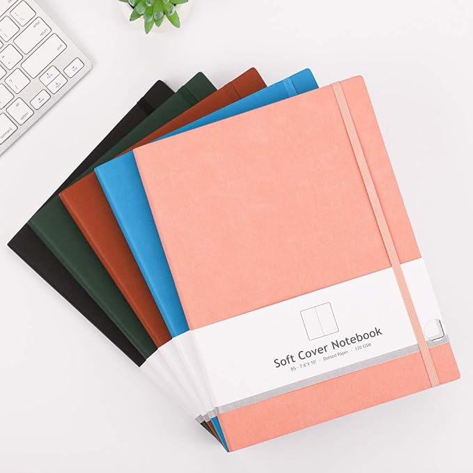 AHGXG Bullet Dotted Journal 2 Pack - B5 Large Journal Dot Grid Notebook (7.6'' X 10'') with Thick 120gsm Dot Paper, Soft Leather Cover, Total 384 Pages, Inner Pocket - BlackBlue