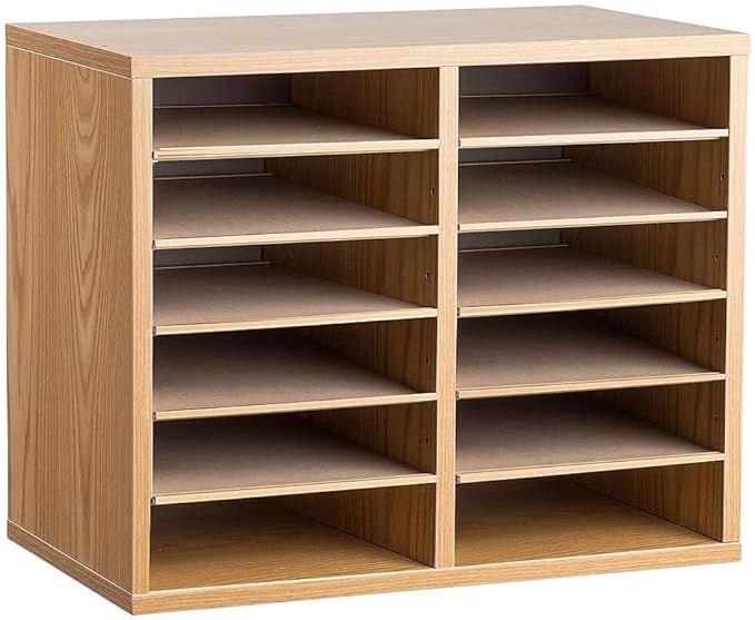 AdirOffice Wooden Adjustable Literature Organizer, 12 Compartment Office Mailbox, or Classroom Literature Organizer, Medium Oak