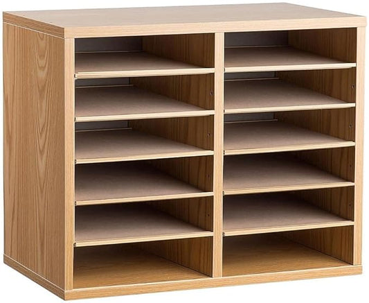 AdirOffice Wooden Adjustable Literature Organizer, 12 Compartment Office Mailbox, or Classroom Literature Organizer, Medium Oak