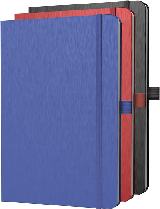 A5 Lined Journal Notebook, 7mm College Ruled Notepad, Journaling for Writing, Work, School, Travel and Note Taking, Hardcover 160 Pages (80 Sheets) 5.79 x 8.3 inches, 3 Pack (Black+Red+Blue)